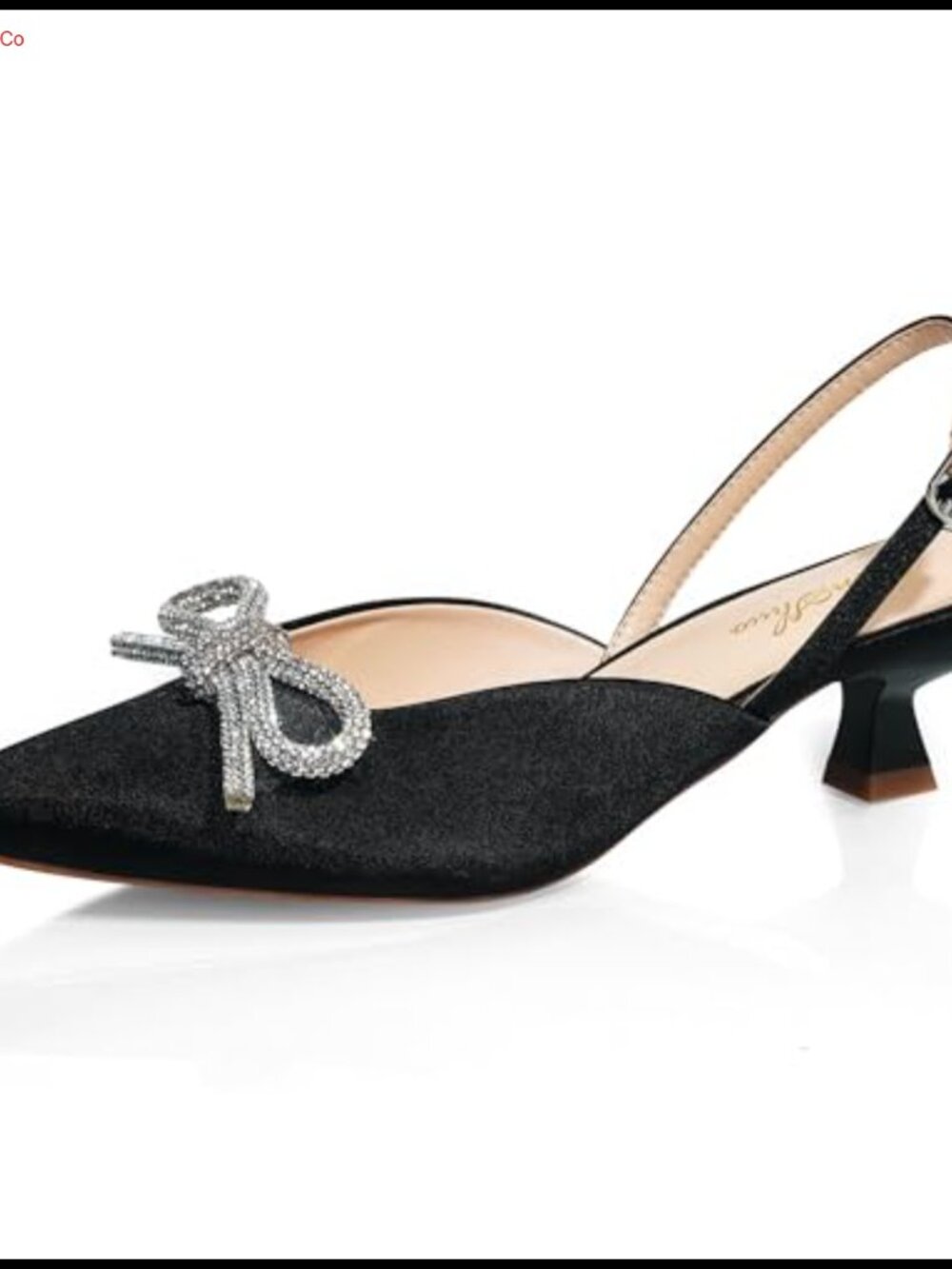 Slingback Kitten Heel Pointed Toe Pump with Rhinestone Bow